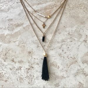 NEW Boho Multi Layered Black and Gold Necklace